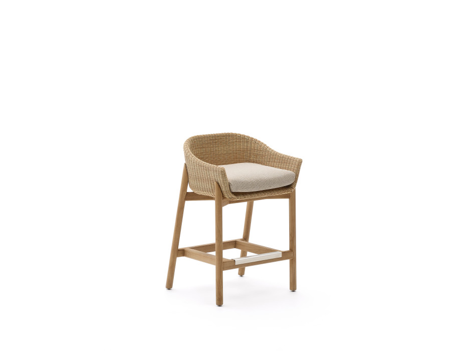 Tabouret Galea en bois de teck massif et rotin synthétique 65 cm FSC 100%