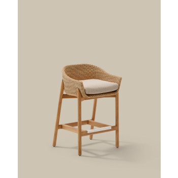 Tabouret Galea en teck massif et rotin synthétique, 75 cm, certifié FSC 100%