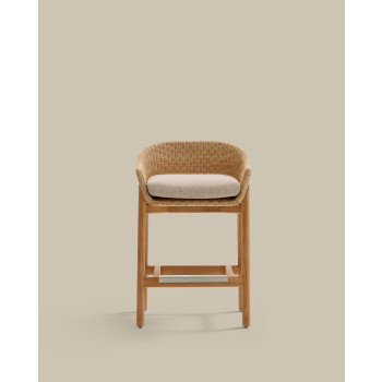 Tabouret Galea en teck massif et rotin synthétique, 75 cm, certifié FSC 100%