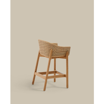 Tabouret Galea en teck massif et rotin synthétique, 75 cm, certifié FSC 100%