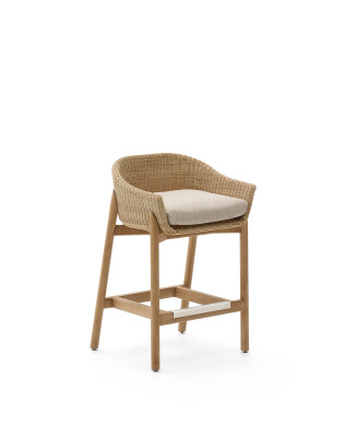 Tabouret Galea en bois de teck massif et rotin synthétique, 75 cm FSC 100%