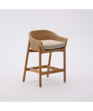 Tabouret Galea en bois de teck massif et rotin synthétique, 75 cm FSC 100%