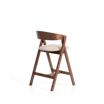 Tabouret Godia en chenille beige et placage chêne avec finition