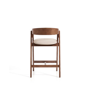 Tabouret Godia en chenille beige et placage chêne avec finition