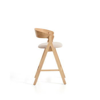Tabouret Godia en chenille beige et placage chêne avec finition