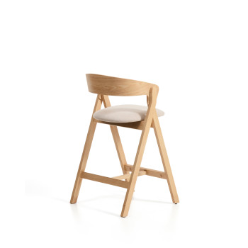 Tabouret Godia en chenille beige et placage chêne avec finition