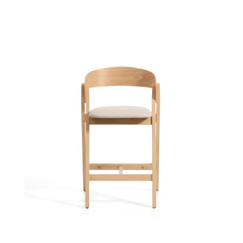 Tabouret Godia en chenille beige et placage chêne avec finition