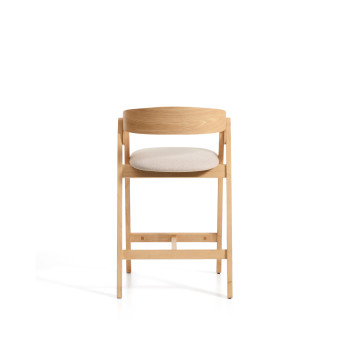 Tabouret Godia en chenille beige et placage chêne avec finition
