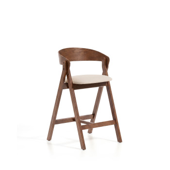 Tabouret Godia en chenille beige et placage chêne avec finition