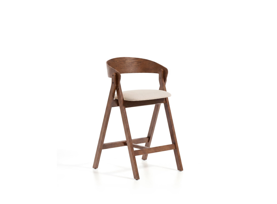 Tabouret Godia en chenille beige et placage chêne avec finition
