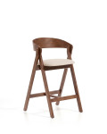 Tabouret Godia en chenille beige et placage chêne avec finition