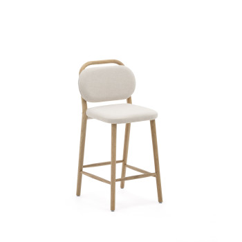 Tabouret Helda en chenille beige et chêne massif FSC Mix Credit 65 cm
