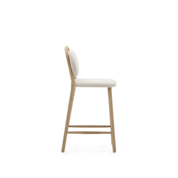 Tabouret Helda en chenille beige et chêne massif FSC Mix Credit 65 cm