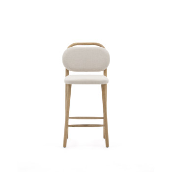 Tabouret Helda en chenille beige et chêne massif FSC Mix Credit 65 cm