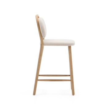Tabouret Helda en chenille beige et chêne massif FSC Mix Credit 65 cm