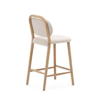 Tabouret Helda en chenille beige et chêne massif FSC Mix Credit 65 cm