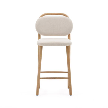 Tabouret Helda en chenille beige et chêne massif FSC Mix Credit 65 cm