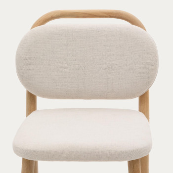 Tabouret Helda en chenille beige et chêne massif FSC Mix Credit 65 cm