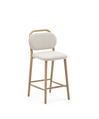 Tabouret Helda en chenille beige et chêne massif FSC Mix Credit 65 cm