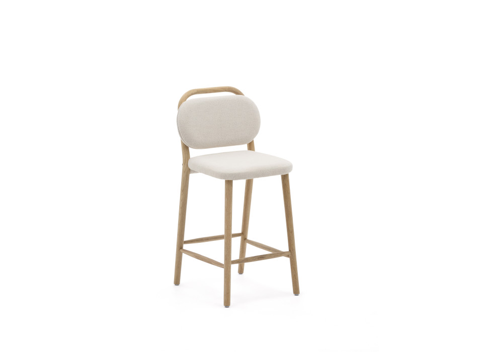 Tabouret Helda en chenille beige et chêne massif FSC Mix Credit 65 cm