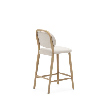 Tabouret Helda en chenille beige et chêne massif FSC Mix Credit 65 cm