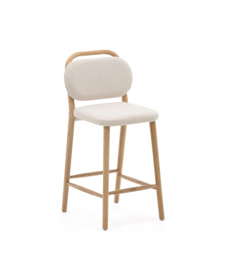 Tabouret Helda en chenille beige et chêne massif FSC Mix Credit 65 cm