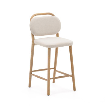 Tabouret Helda en chenille beige et chêne massif FSC Mix Credit 65 cm