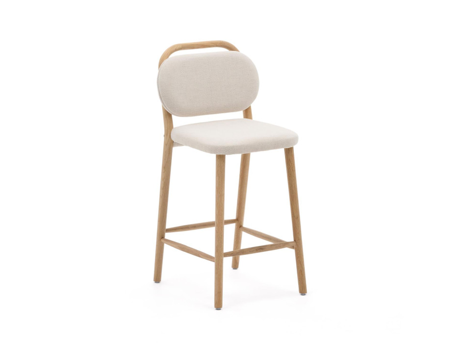 Tabouret Helda en chenille beige et chêne massif FSC Mix Credit 65 cm