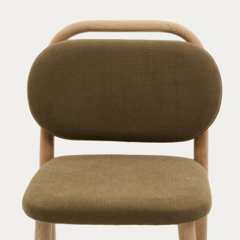 Tabouret Helda en chenille verte et chêne massif FSC Mix Credit 65 cm