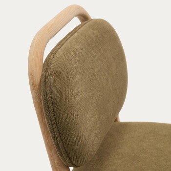 Tabouret Helda en chenille verte et chêne massif FSC Mix Credit 65 cm