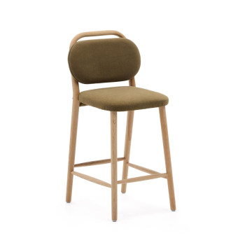 Tabouret Helda en chenille verte et chêne massif FSC Mix Credit 65 cm