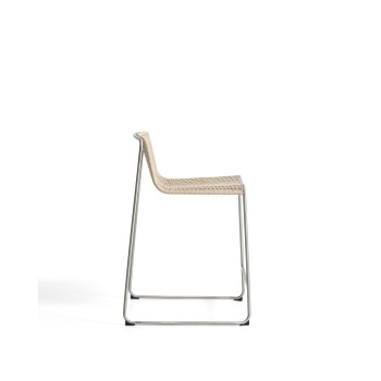 Tabouret empilable Tavari en corde synthétique beige et acier inoxydable AISI 304 brossé, 65 cm