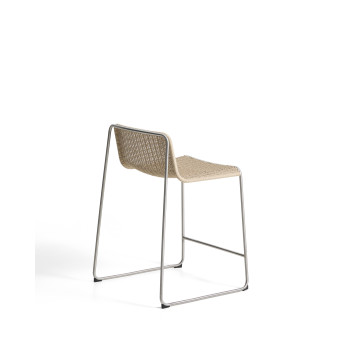 Tabouret empilable Tavari en corde synthétique beige et acier inoxydable AISI 304 brossé, 65 cm