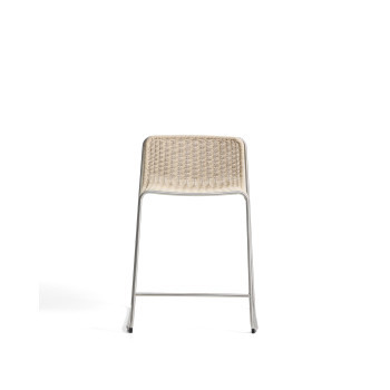 Tabouret empilable Tavari en corde synthétique beige et acier inoxydable AISI 304 brossé, 65 cm