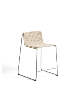 Tabouret empilable Tavari en corde synthétique beige et acier inoxydable AISI 304 brossé, 65 cm