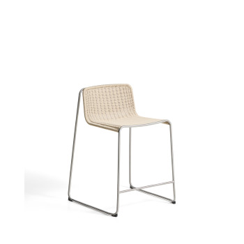 Tabouret empilable Tavari en corde synthétique beige et acier inoxydable AISI 304 brossé, 65 cm