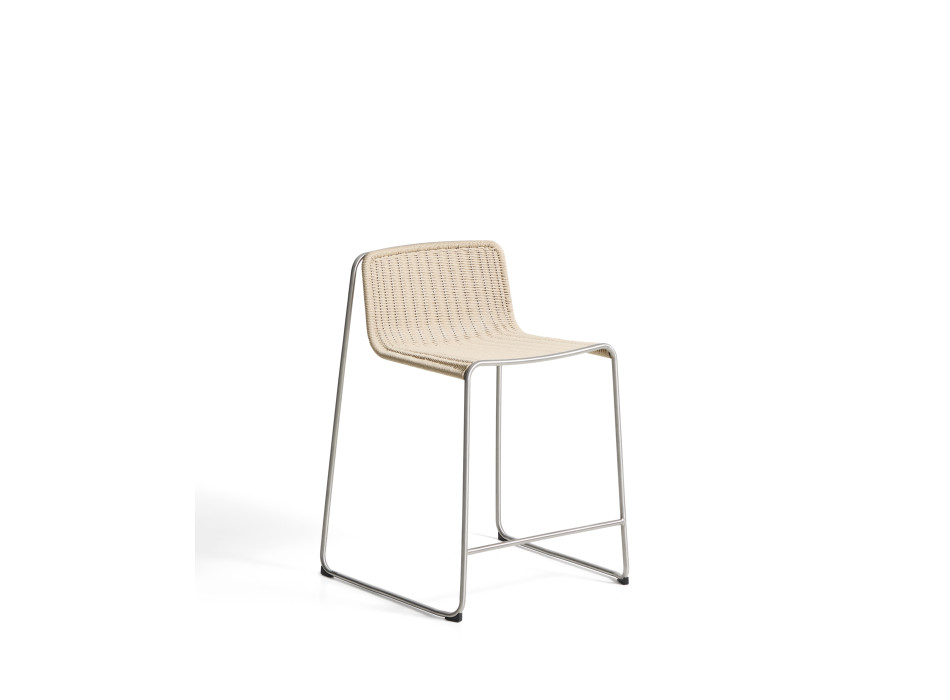 Tabouret empilable Tavari en corde synthétique beige et acier inoxydable AISI 304 brossé, 65 cm