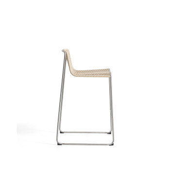 Tabouret empilable Tavari en corde synthétique beige et acier inoxydable AISI 304 brossé, 75 cm