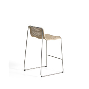 Tabouret empilable Tavari en corde synthétique beige et acier inoxydable brossé AISI 304, 75 cm
