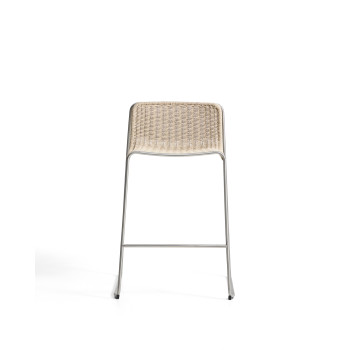 Tabouret empilable Tavari en corde synthétique beige et acier inoxydable AISI 304 brossé, 75 cm