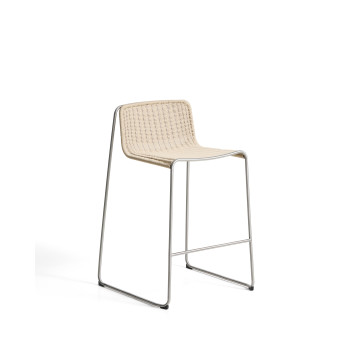 Tabouret empilable Tavari en corde synthétique beige et acier inoxydable AISI 304 brossé, 75 cm