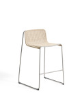 Tabouret empilable Tavari en corde synthétique beige et acier inoxydable AISI 304 brossé, 75 cm