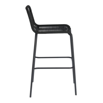 Tabouret Lambton en corde noire et acier finition noire, hauteur 74 cm