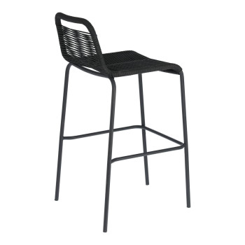 Tabouret Lambton en corde noire et acier finition noire, hauteur 74 cm