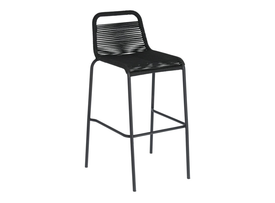 Tabouret Lambton en corde noire et acier finition noire, hauteur 74 cm
