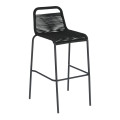 Tabouret Lambton en corde noire et acier finition noire, hauteur 74 cm, PROMO