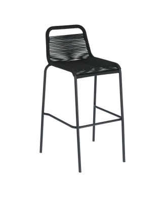 Tabouret Lambton en corde noire et acier finition noire, hauteur 74 cm