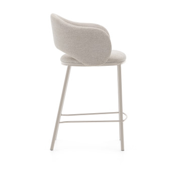 Tabouret Maina en chenille beige et pieds en acier finition beige FSC Mix Credit 65 cm