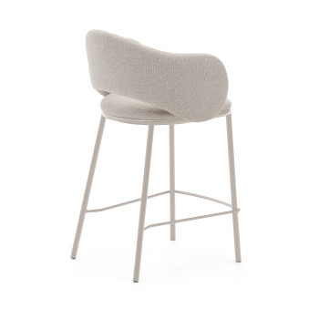 Tabouret Maina en chenille beige et pieds en acier finition beige FSC Mix Credit 65 cm