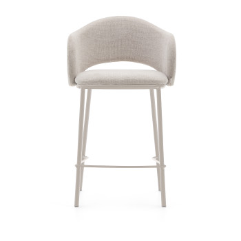Tabouret Maina en chenille beige et pieds en acier finition beige FSC Mix Credit 65 cm